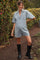 Blue Denim Striped Short Sleeve Maternity Romper