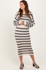 Cream/Black Long Sleeve Crop Top Midi Skirt Maternity Set