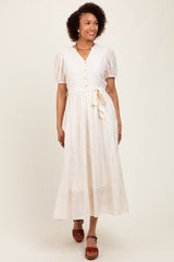 Cream Split Neckline Tiered Maternity Midi Dress
