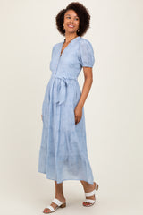 Light Blue Split Neckline Tiered Midi Dress