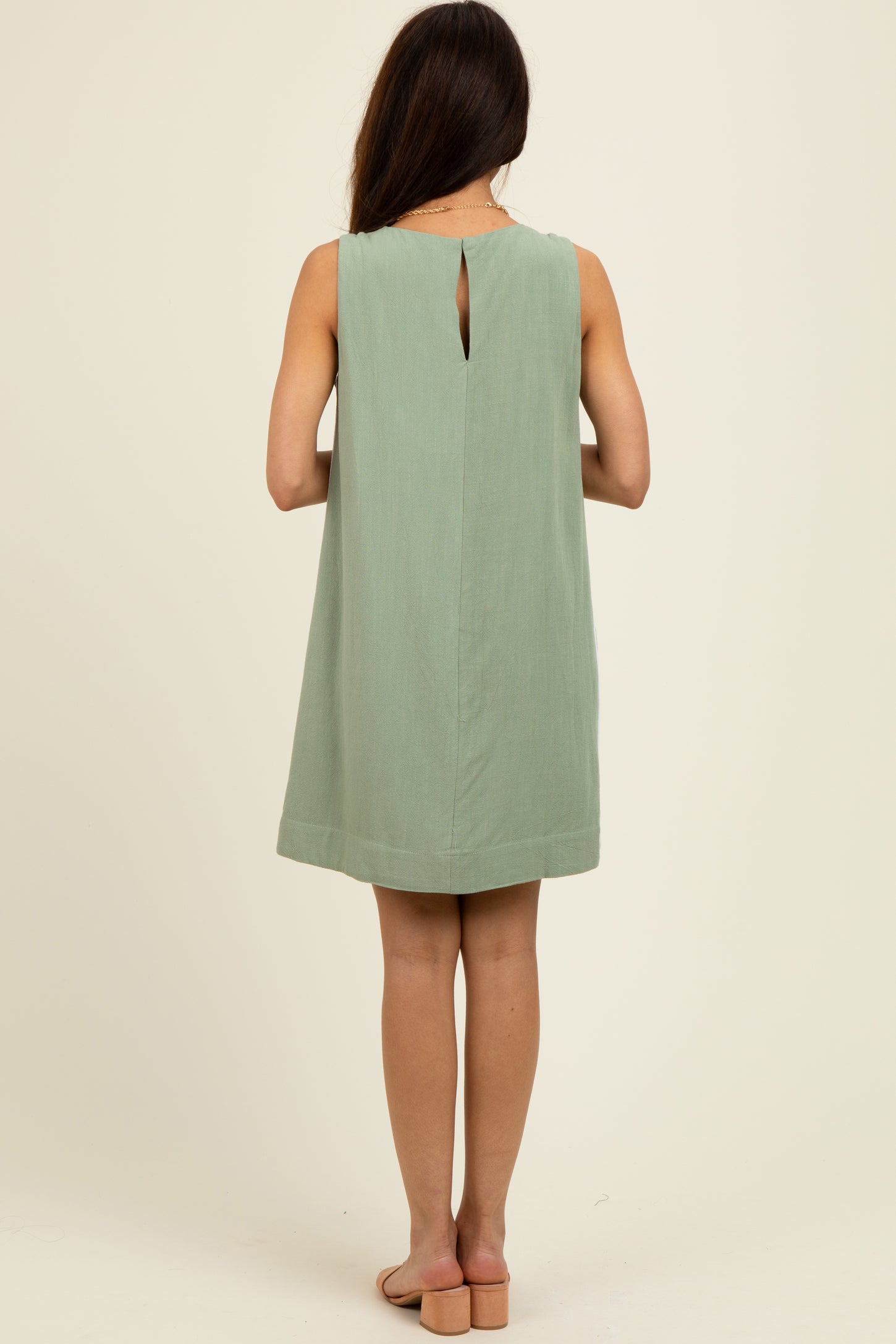 Light Olive Sleeveless Striped A-Line Mini Dress