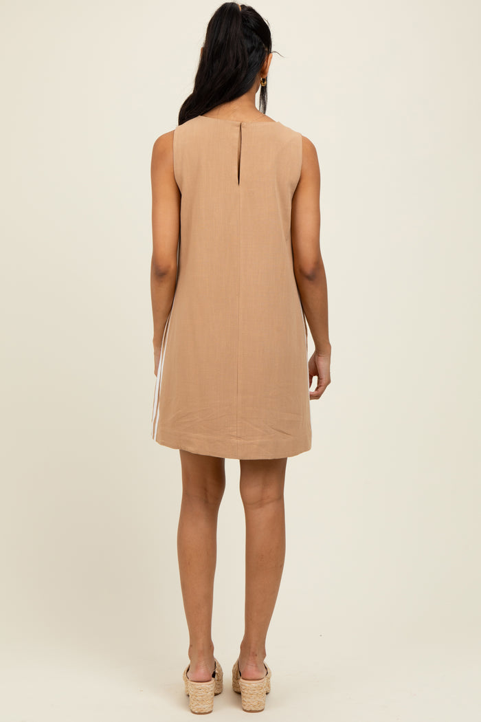 Mocha Sleeveless Striped A-Line Mini Dress