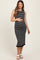 Black Striped Knit Sleeveless Ruffle Hem Maternity Midi Dress