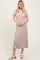 Beige Ribbed Short Sleeve Midi Dress