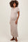 Beige Ribbed Short Sleeve Maternity Midi Dress