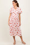 Light Pink Floral Smocked V-Neck Midi Dress