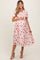 Light Pink Floral Smocked V-Neck Maternity Midi Dress