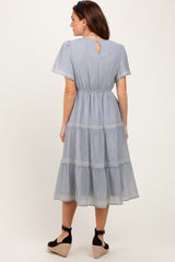 Light Blue Embroidered Tiered Midi Dress
