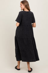Black Button Front Tiered Maxi Dress