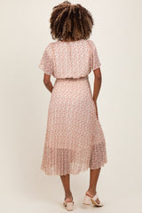 Cream Print Pleated Maternity Midi Dress