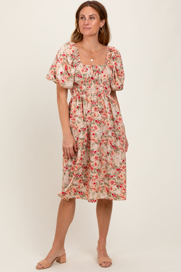 Cream Multi Printed Floral Maternity Maxi Dress