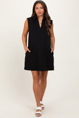 Black Sleeveless Polo Maternity Mini Dress