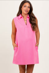 Pink Sleeveless Polo Maternity Mini Dress