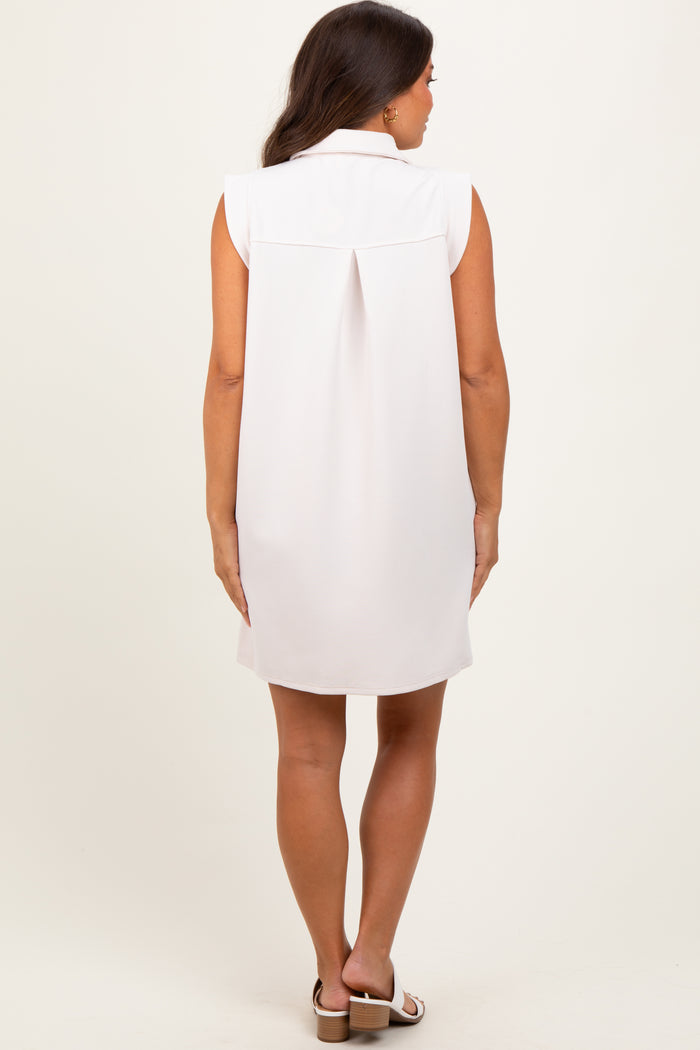 Cream Sleeveless Polo Maternity Mini Dress