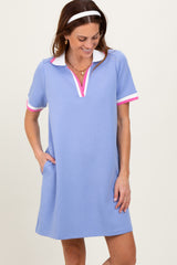 Blue Contrast Trim Mini Polo Dress