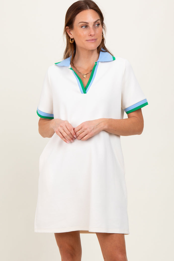Cream Contrast Trim Maternity Mini Polo Dress