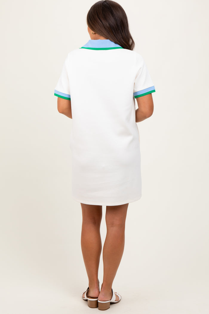 Cream Contrast Trim Maternity Mini Polo Dress