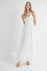 White Crochet Bodice Maternity Maxi Dress