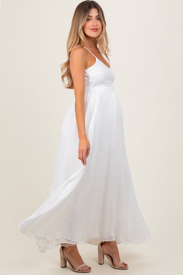 White Crochet Bodice Maternity Maxi Dress