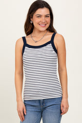 Navy Striped Contrast Strap Tank