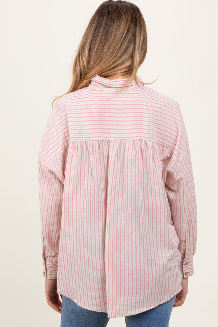 Pink Stripe Oversized Button Down Maternity Shirt