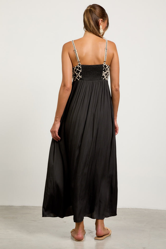 Black Embroidered Bodice Maxi Dress
