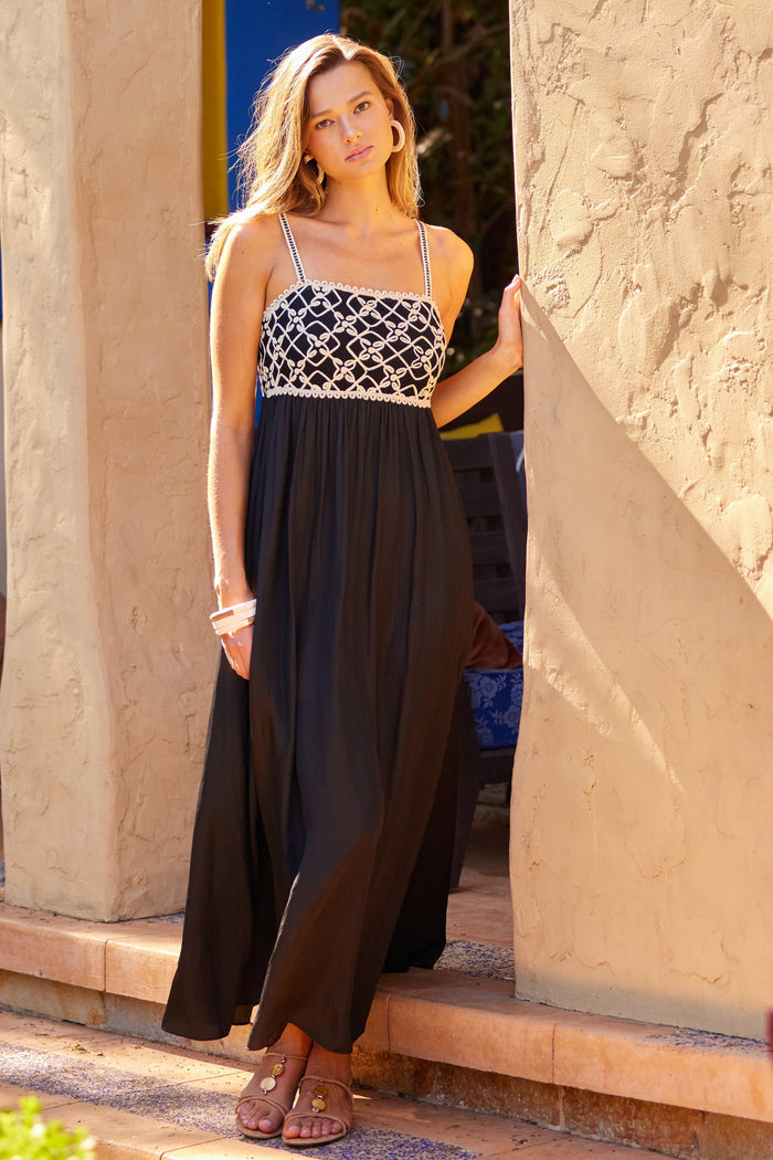 Black Embroidered Bodice Maxi Dress