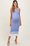 Periwinkle Knit Colorblock Stripe Sleeveless Polo Maternity Dress