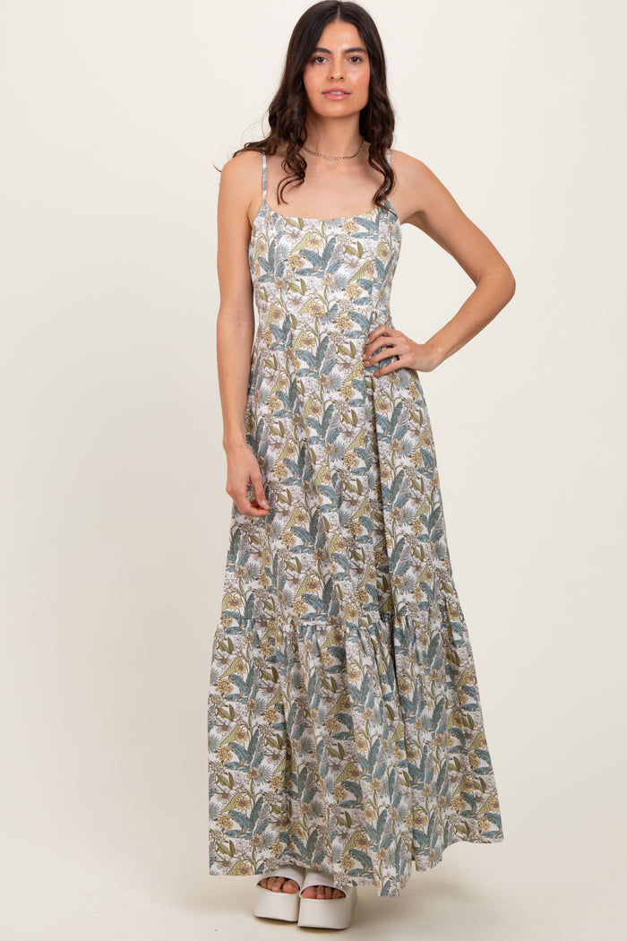 White Floral Tie Back Cutout Maternity Maxi Dress