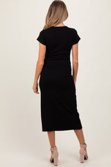 Black Basic Crewneck Maternity Midi Dress