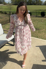 Cream Floral Chiffon Plisse Mini Dress