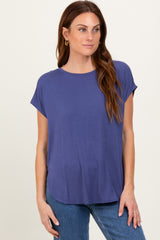 Navy Dolman Sleeve Round Neck Top
