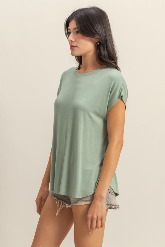 Sage Dolman Sleeve Round Neck Top