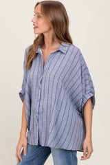 Blue Striped Collared Oversized Top