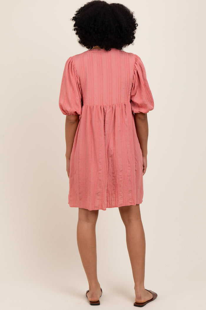 Mauve Sheer Stripe Textured Mini Dress