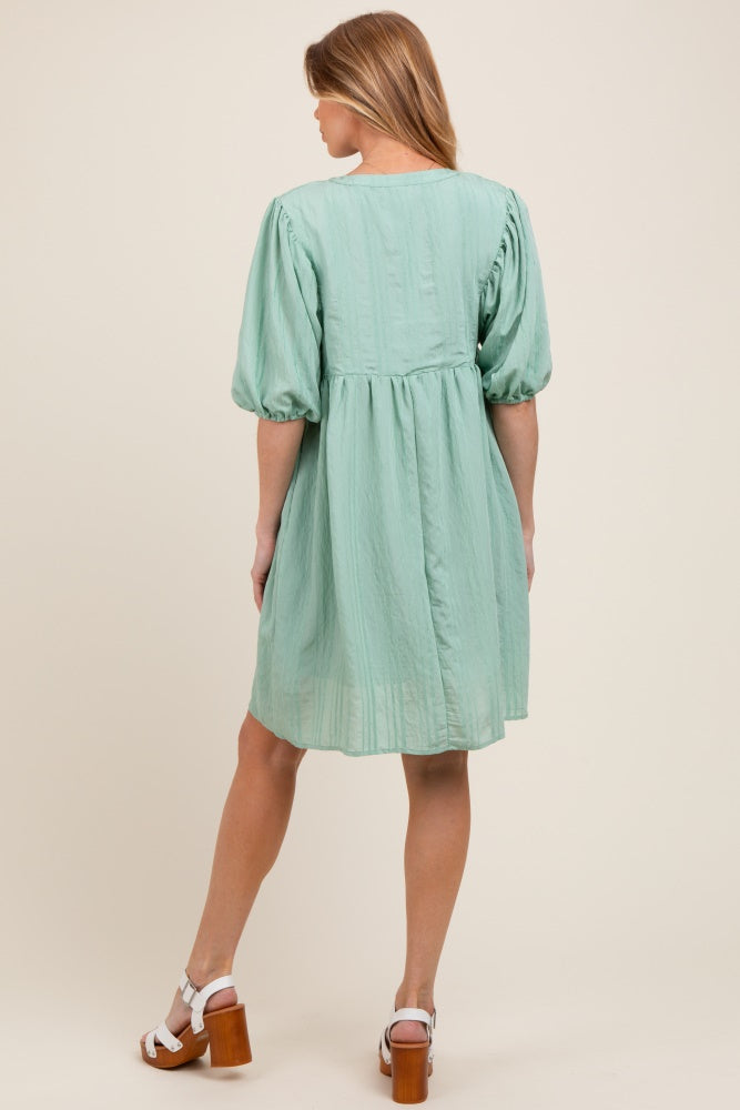 Light Olive Sheer Stripe Textured Maternity Mini Dress