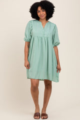 Light Olive Sheer Stripe Textured Maternity Mini Dress