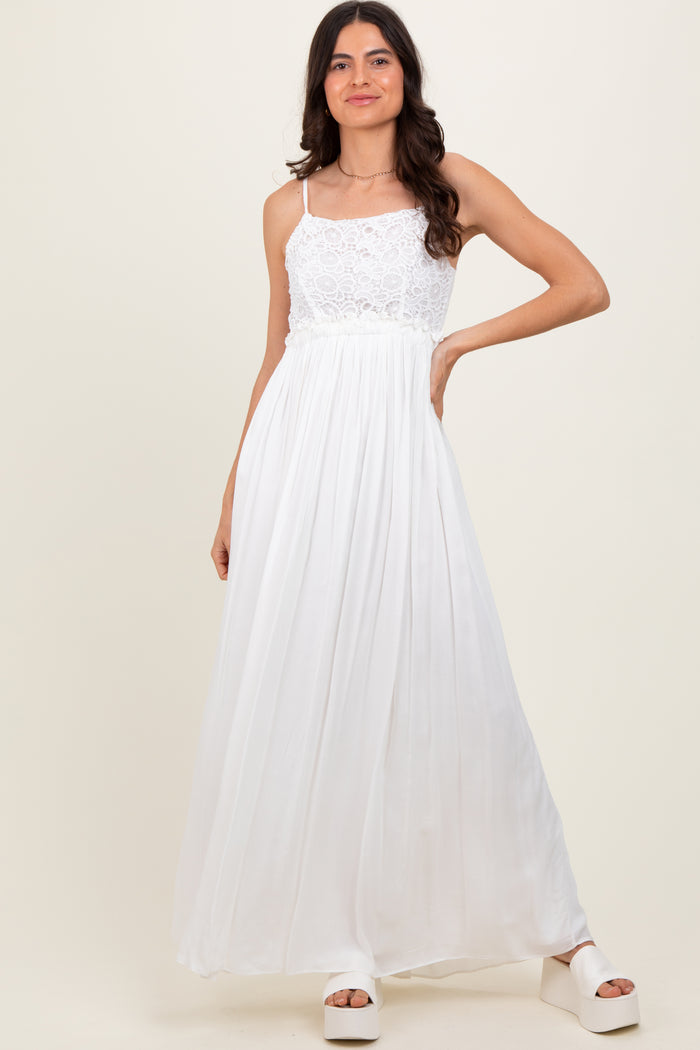 White Lace Bodice Cutout Tie Back Maternity Maxi Dress