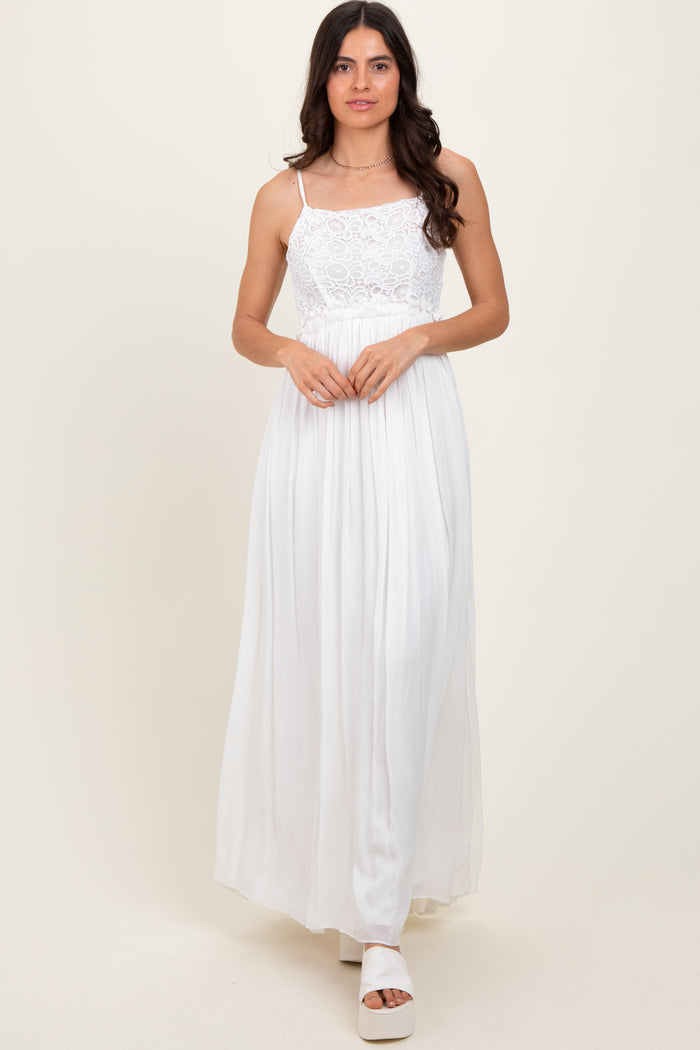 White Lace Bodice Cutout Tie Back Maxi Dress