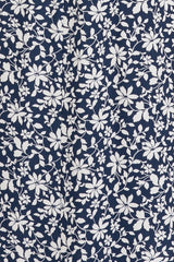 Navy Blue Floral Ruched Tie Front Midi Dress