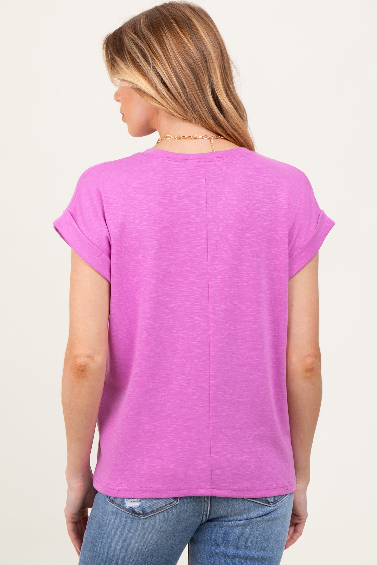 Lavender Rolled Short Sleeve Maternity Tee