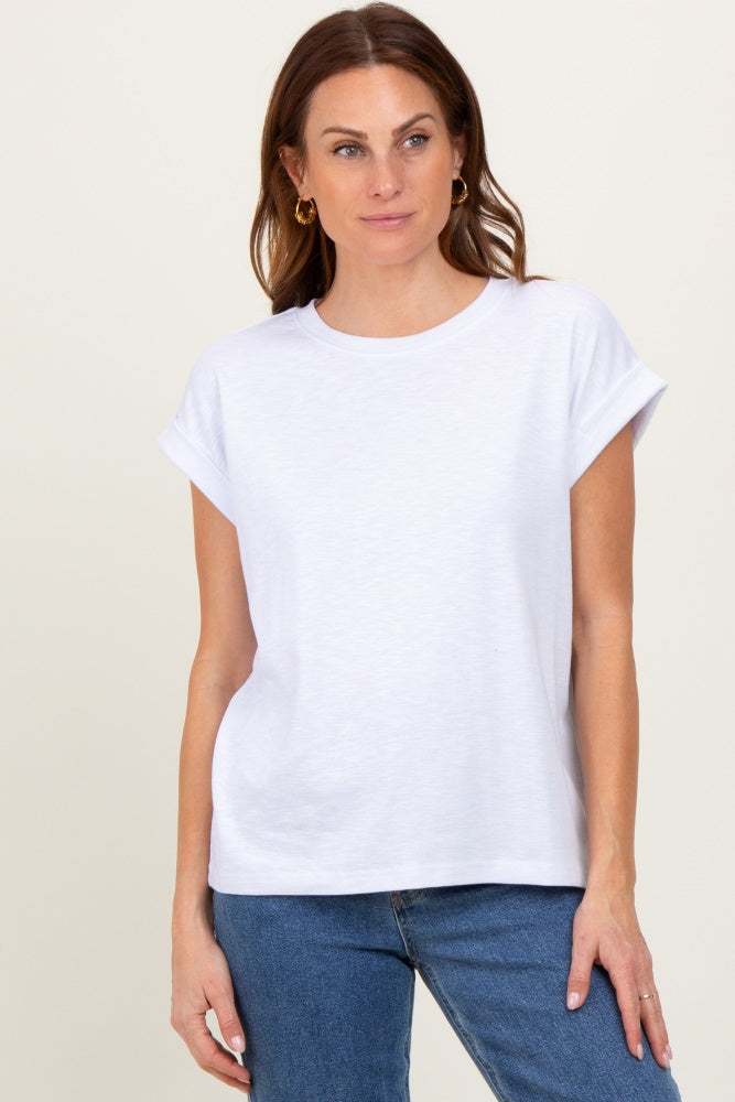 White Rolled Short Sleeve Maternity Tee