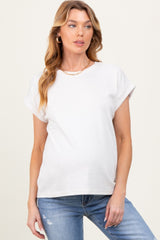Cream Rolled Short Sleeve Maternity Tee