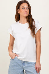 Cream Rolled Short Sleeve Maternity Tee