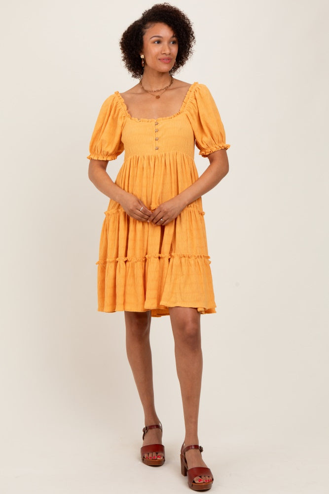 Orange Button Up Ruffle Tiered Maternity Dress
