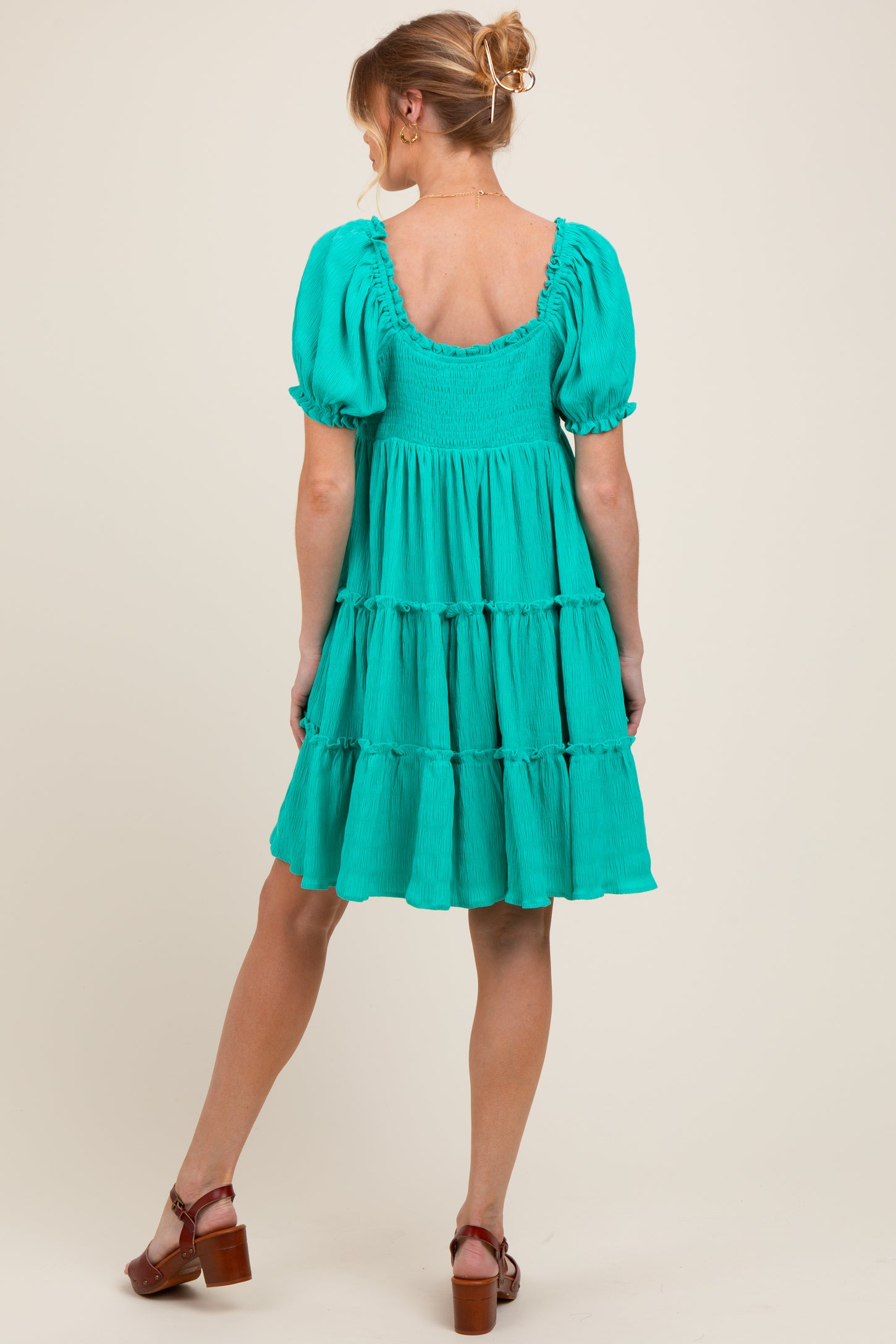 Jade Button Up Ruffle Tiered Maternity Dress