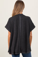 Charcoal Striped Ribbed V-Neck Oversized Short Sleeve Maternity Top