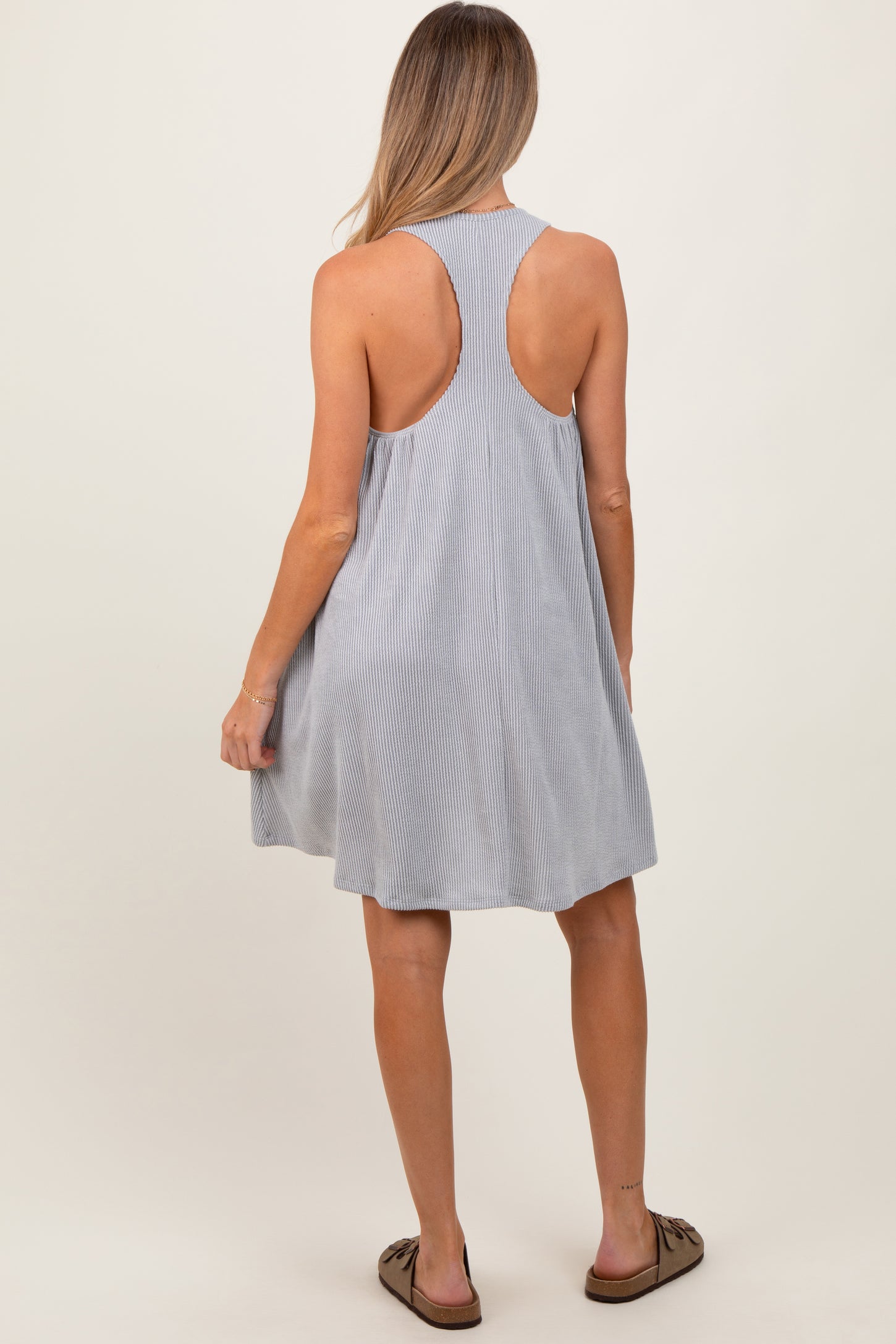 Heather Grey Ribbed Sleeveless Open Back Maternity Midi Dress
