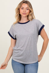 Black Pinstripe Contrast Trim Short Sleeve Tee