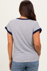 Black Pinstripe Contrast Trim Short Sleeve Maternity Tee